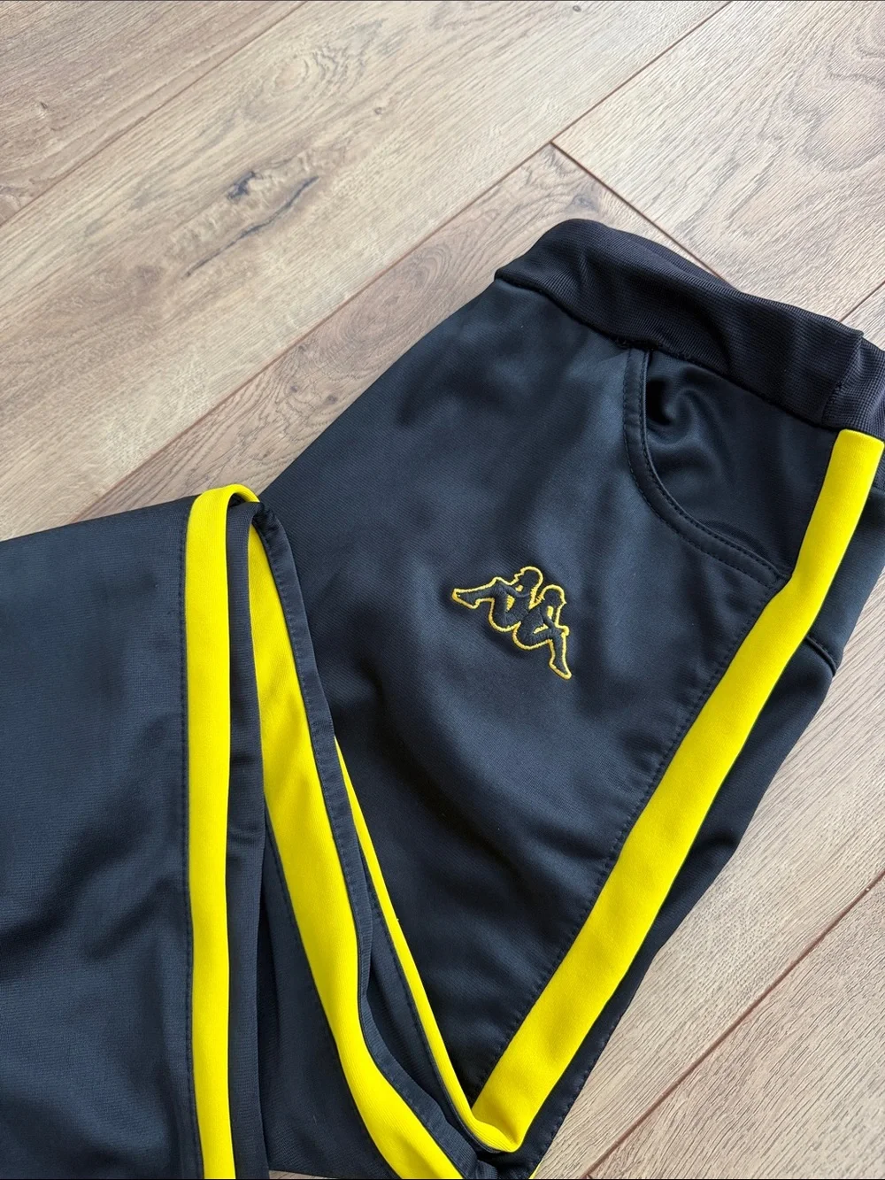 Kappa Black Track Pants with Yellow Stripes